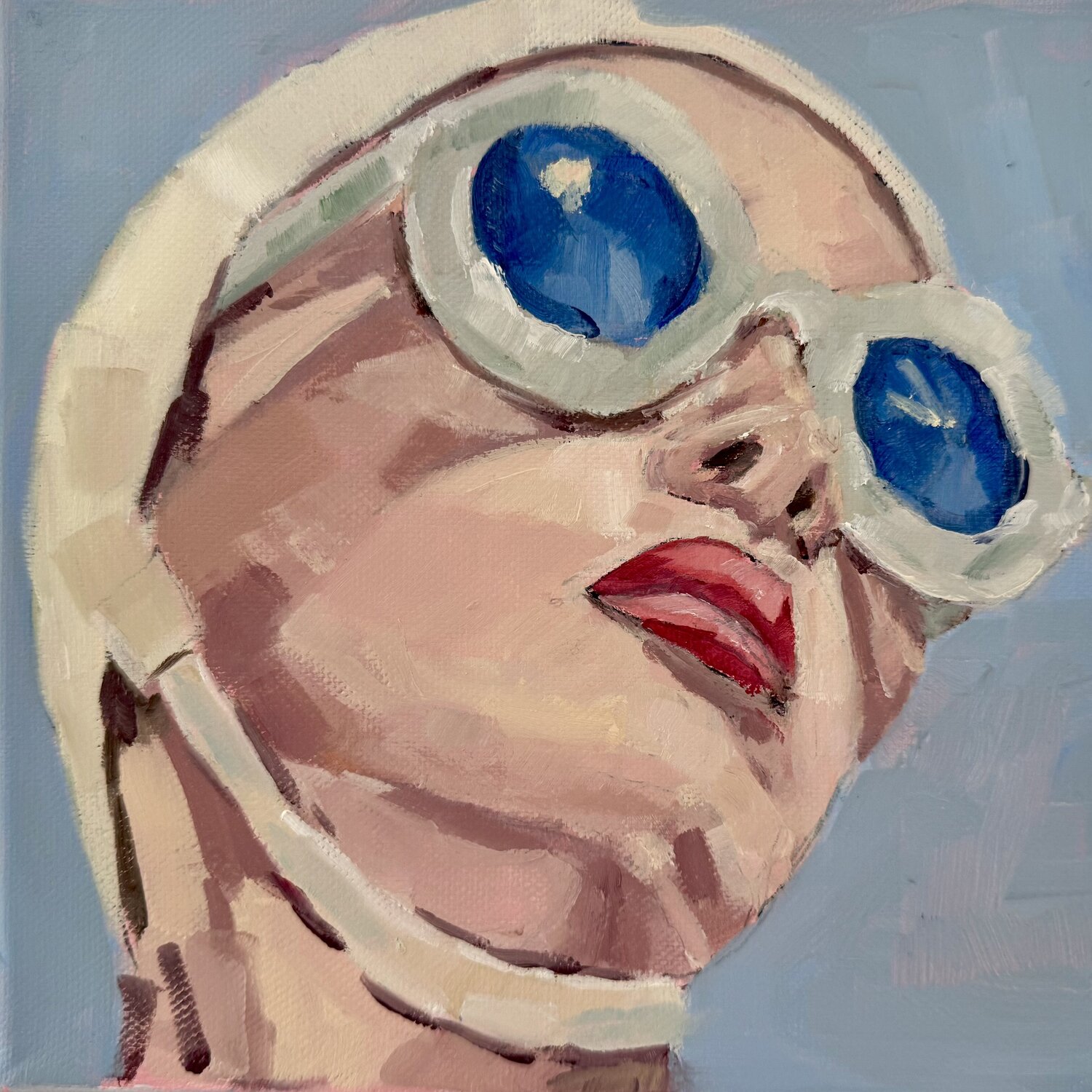 Frau mit Badekappe, retro Diana Krinninger Original painting for sale