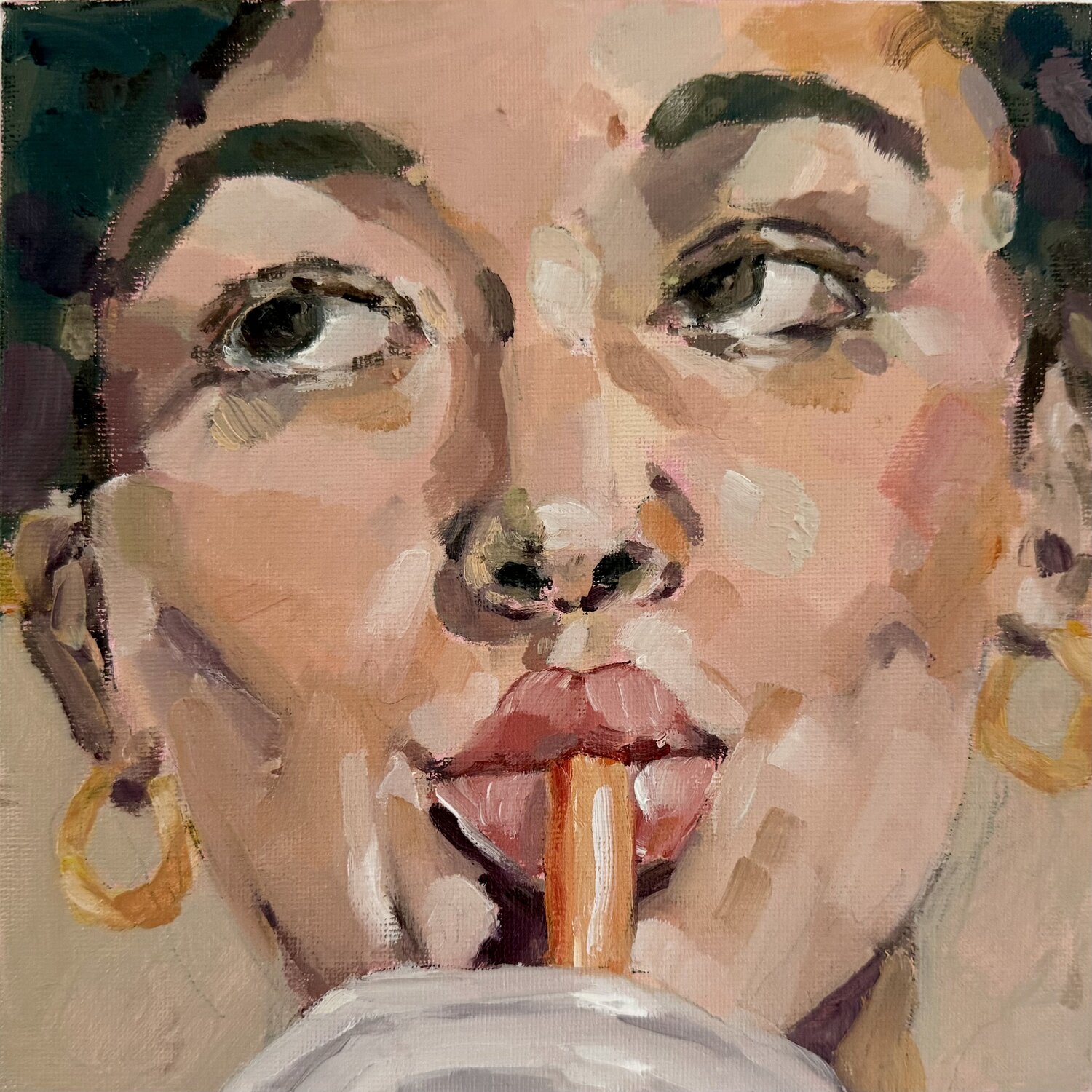 Portrait, Frau mit Strohhalm Diana Krinninger Original painting for sale