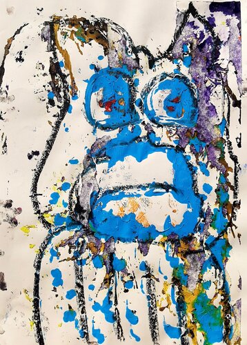 Wächter in Blau guckt verdutzt by Kaweh Agah, Painting for Sale on Select
