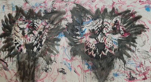 Black Head Cats by Kaweh Agah, Painting for Sale on Select