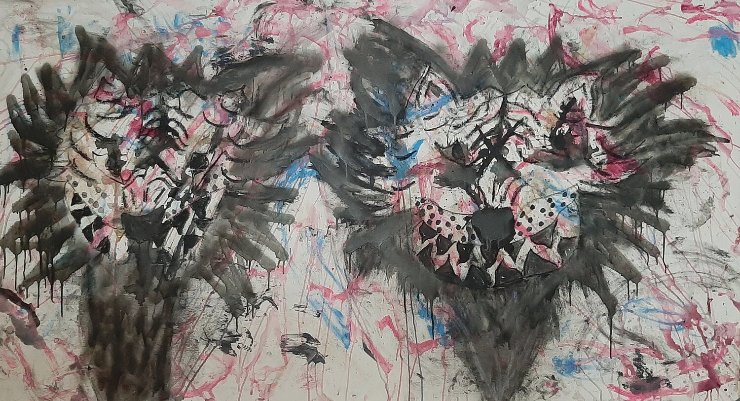 Black Head Cats Kaweh Agah Original painting for sale