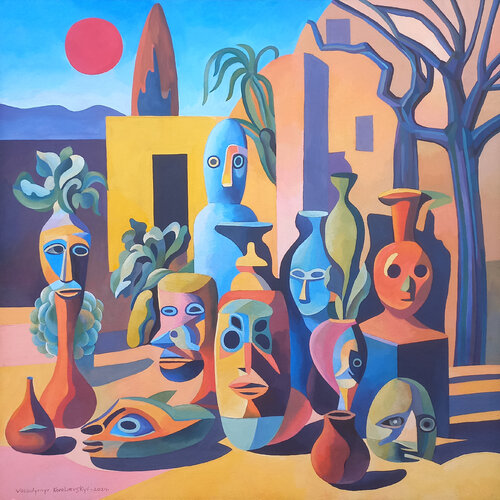 Still life with African masks №5 by Lana Korolievskaia, Painting for Sale on Select