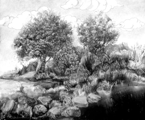 Quiet backwater by Lana Korolievskaia, Drawing for Sale on Select