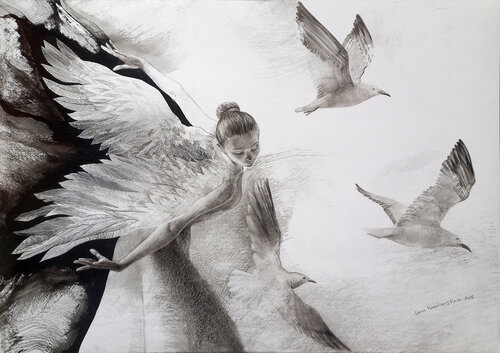 Getting Used to Wings by Lana Korolievskaia, Drawing for Sale on Select