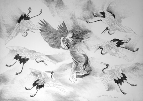 Dance with Cranes by Lana Korolievskaia, Drawing for Sale on Select
