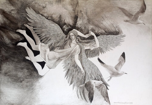 Touching With Wings by Lana Korolievskaia, Drawing for Sale on Select