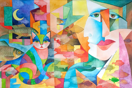 Cat Dreams by Lana Korolievskaia, Painting for Sale on Select