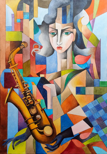 Saxophonist by Lana Korolievskaia, Painting for Sale on Select