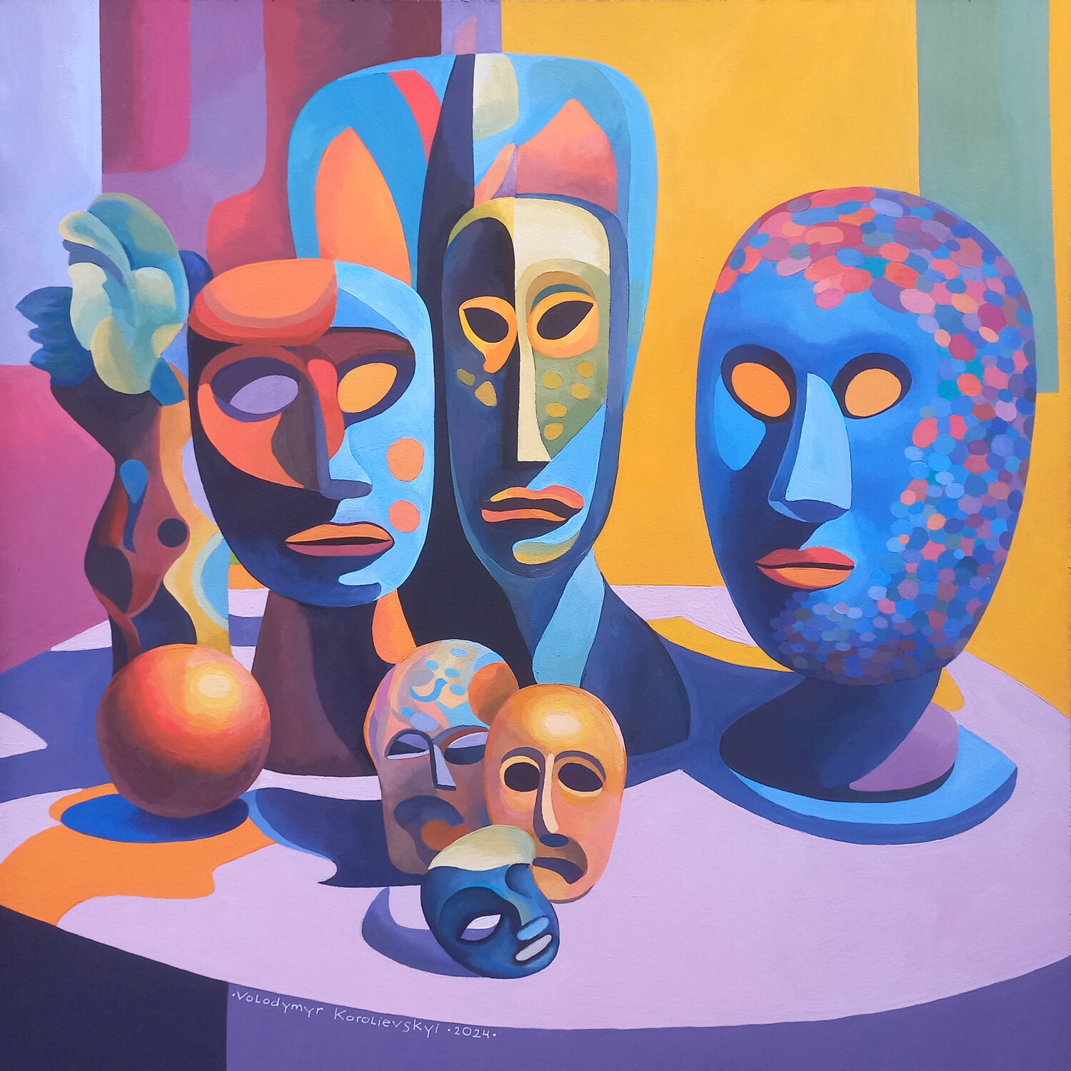 Still life with African masks №4 Lana Korolievskaia Original painting for sale