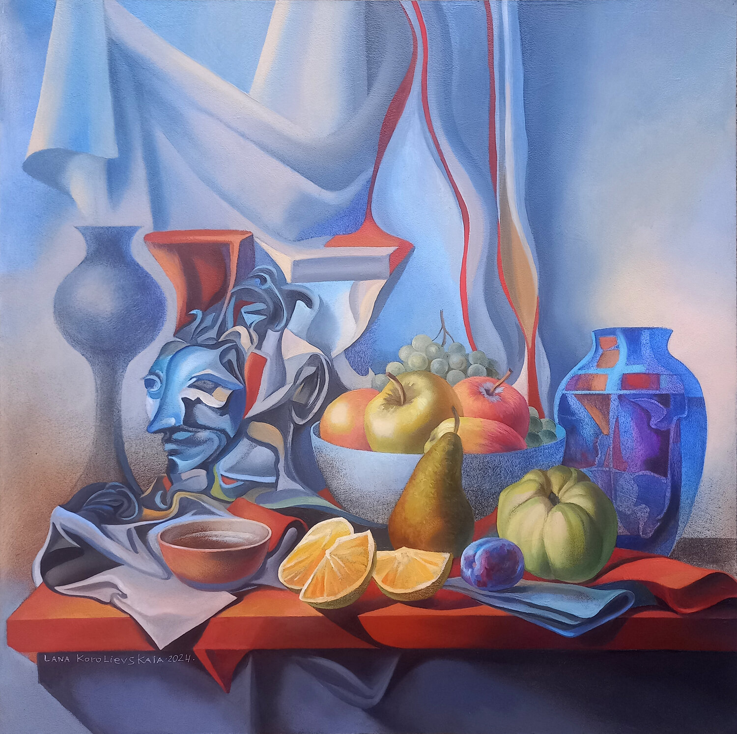 Metaphysical still life with mask Lana Korolievskaia Original painting for sale