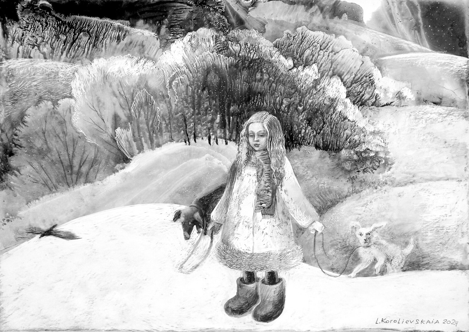 Walk with the dogs Lana Korolievskaia Drawing for sale