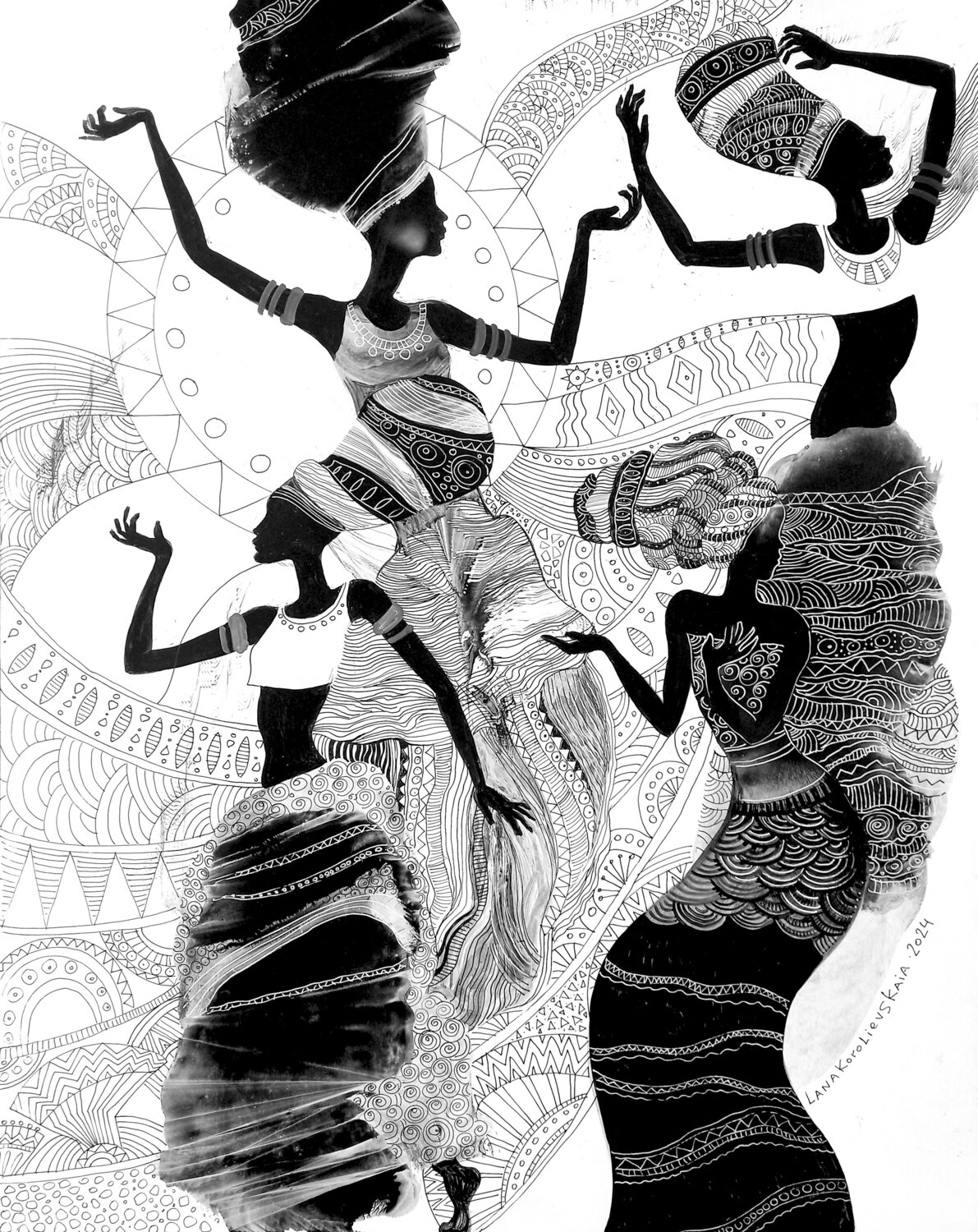 Four graces Lana Korolievskaia Drawing for sale