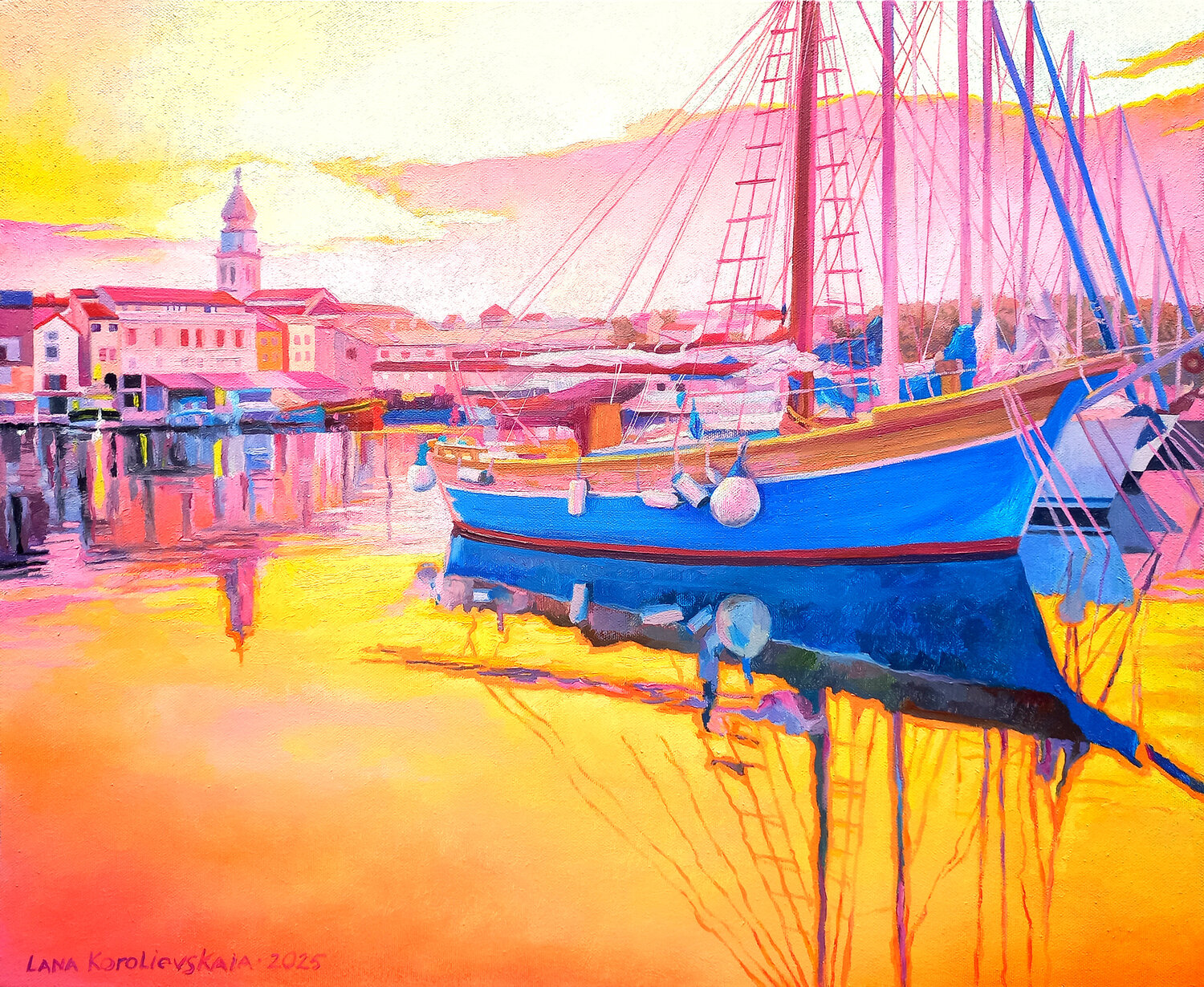 Evening in Krk. The Gold of the Bay Lana Korolievskaia Original painting for sale