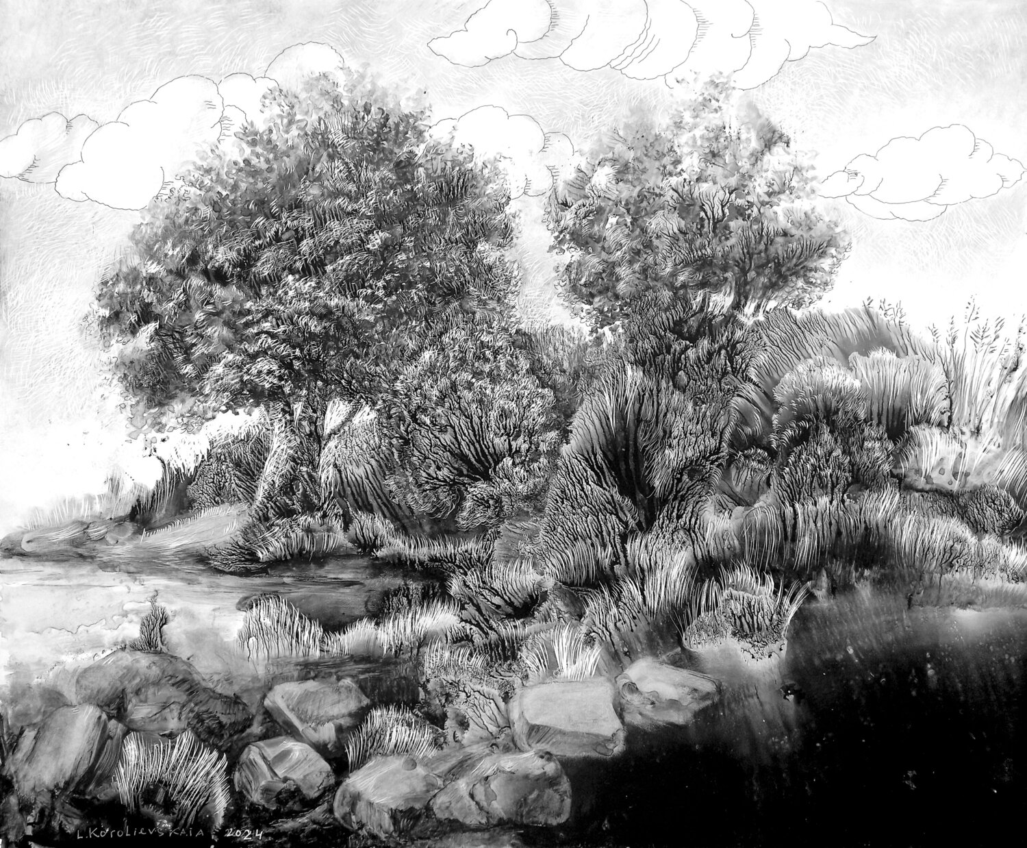 Quiet backwater Lana Korolievskaia Drawing for sale