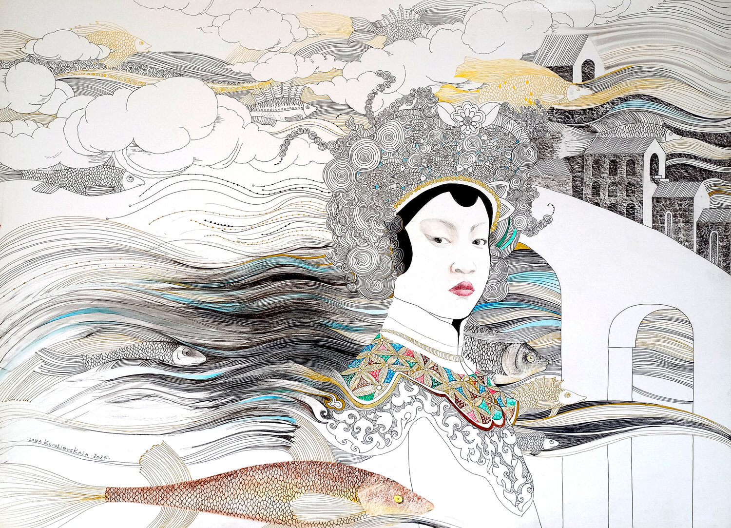 Keeper of Currents Lana Korolievskaia Drawing for sale