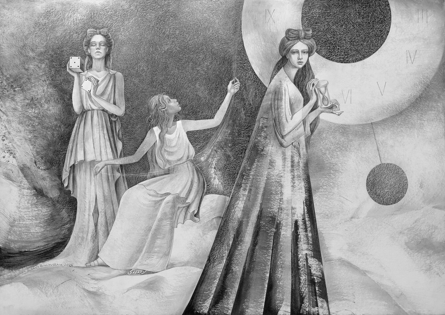 The Moirai Lana Korolievskaia Drawing for sale