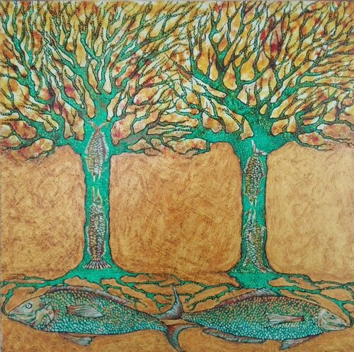 Alberi e pesci by Antonio Presti, Painting for Sale on Select