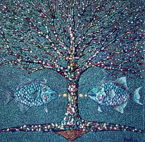 Albero con pesci - dialogo - by Antonio Presti, Painting for Sale on Select