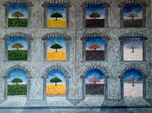 Quattro stagioni (dittico) by Antonio Presti, Painting for Sale on Select