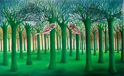 Green forest by Antonio Presti, Painting for Sale on Select