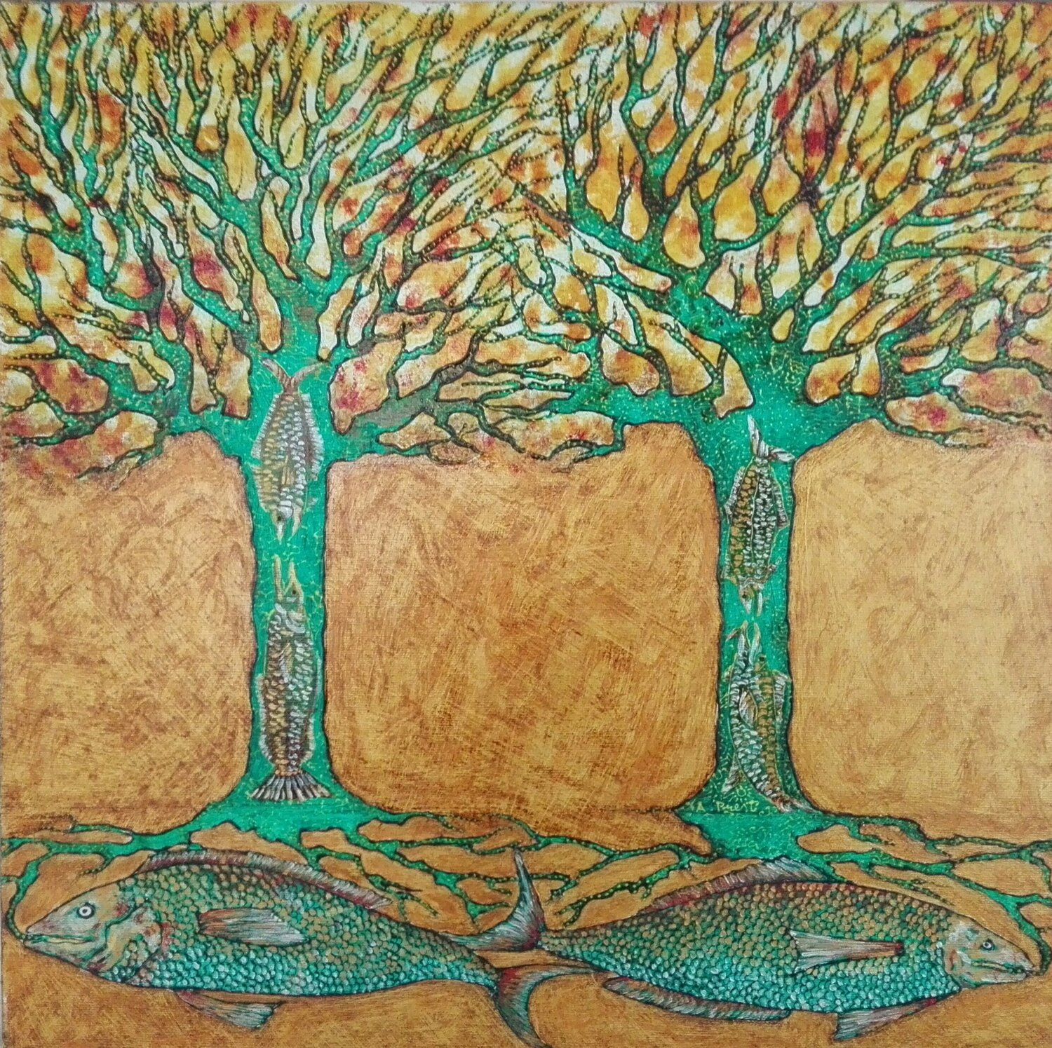 Alberi e pesci Antonio Presti Original painting for sale