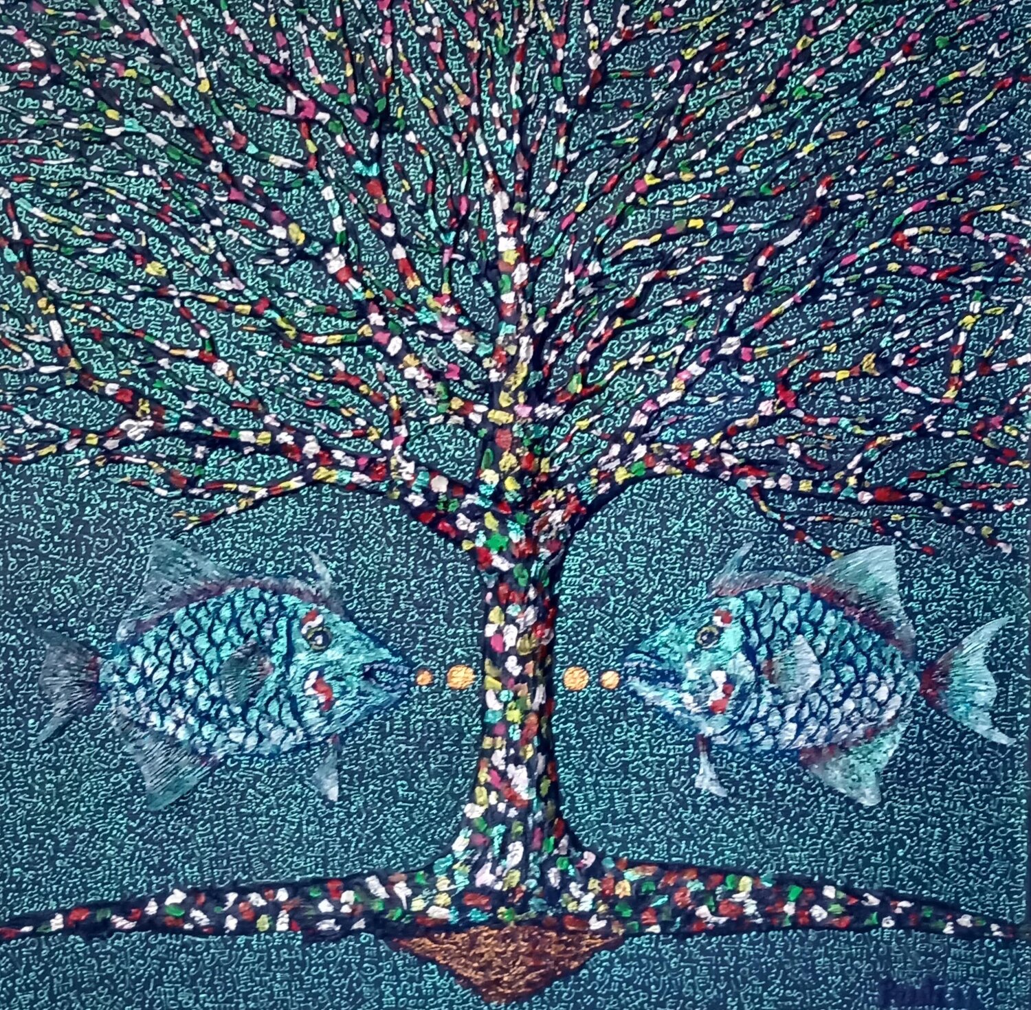 Albero con pesci - dialogo - Antonio Presti Original painting for sale