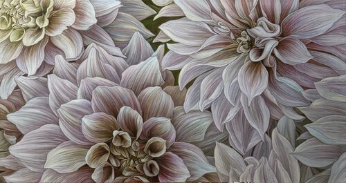 White and beige dahlias von Elena Podmarkova, Malerei kaufen auf Select