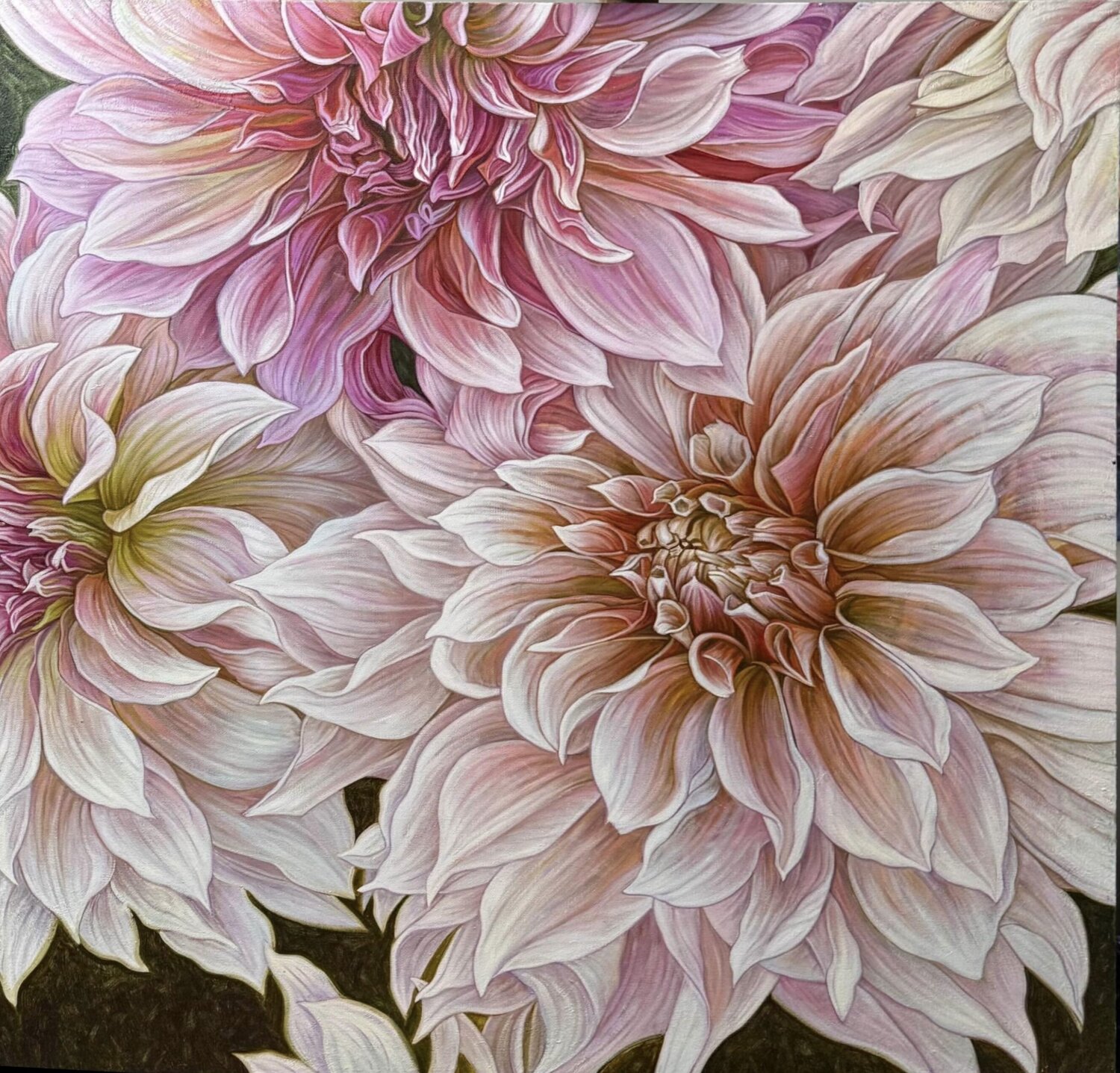 Dahlias on brown background Elena Podmarkova Originalgemälde zu verkaufen
