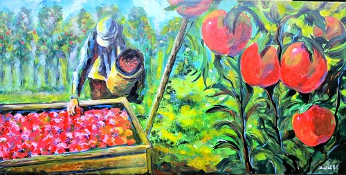 "SACANDO MANZANAS" by Estela Del Valle Mañez, Painting for Sale on Select