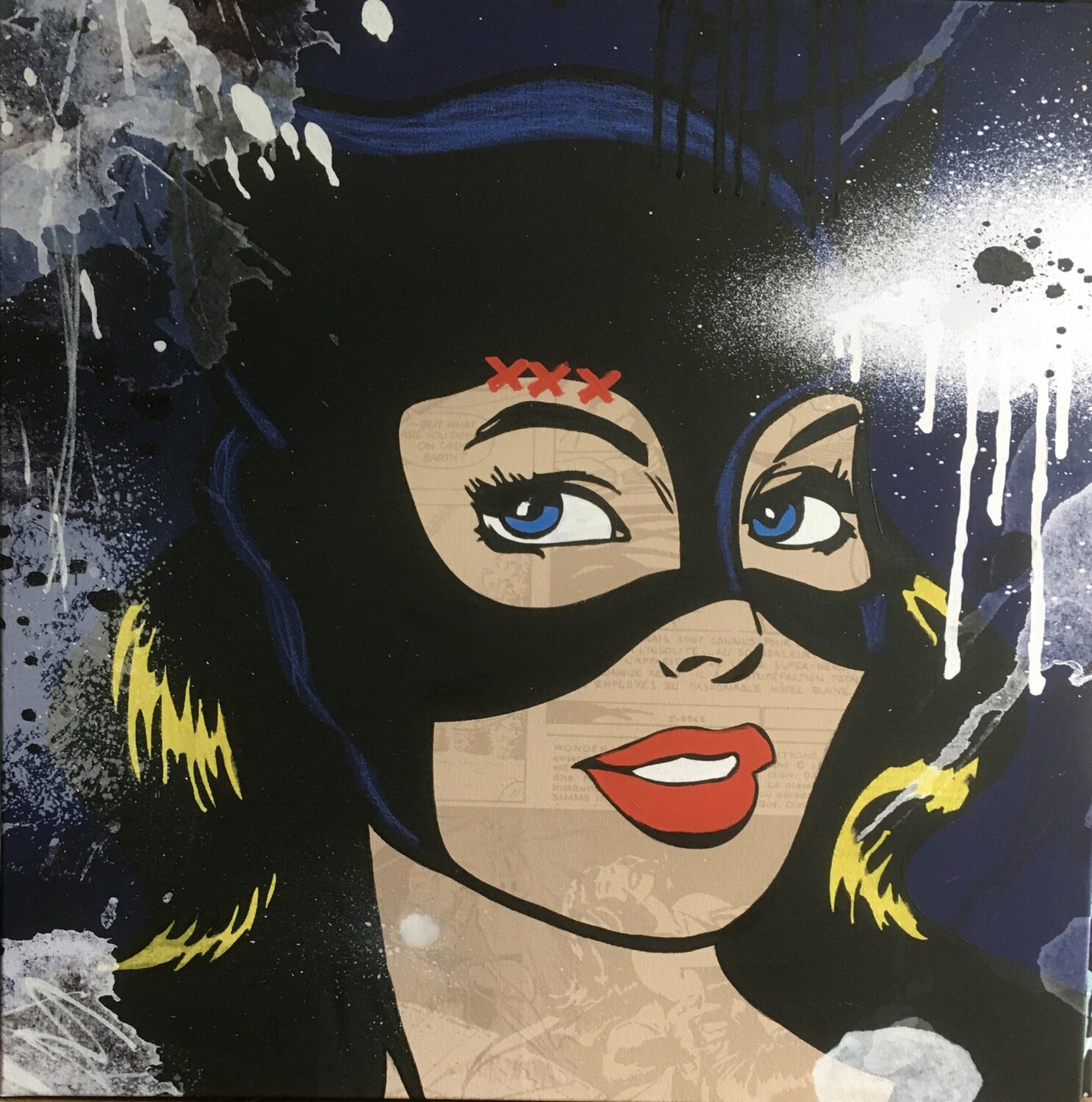 Portrait Black Cat Misako Street Art Original painting for sale