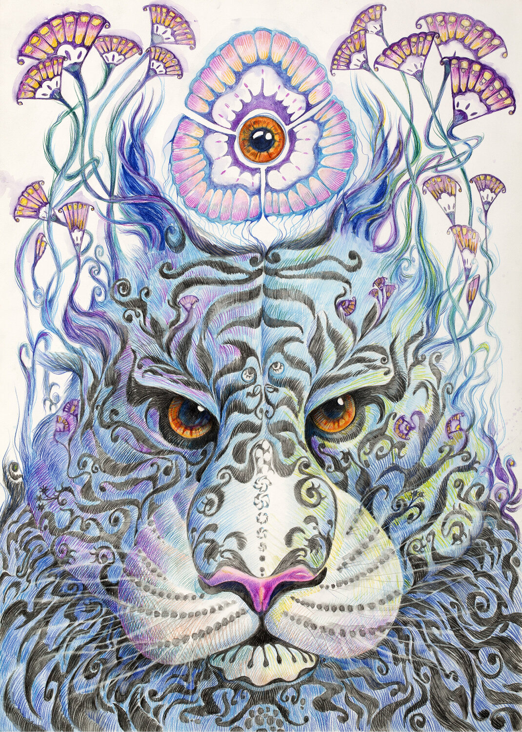 Tigre Azul de Primavera Jorge Bernard Drawing for sale