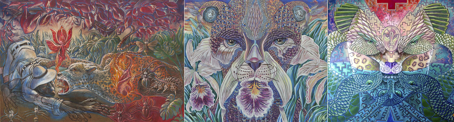 Muerte, Transmutación y Ascensión del jaguar herido Jorge Bernard Original painting for sale