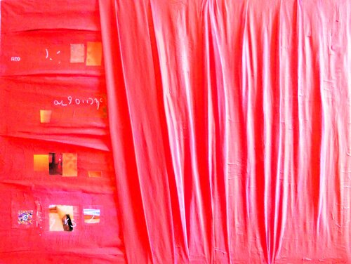Traces on red space by Giuseppe Zumbolo, Painting for Sale on Select