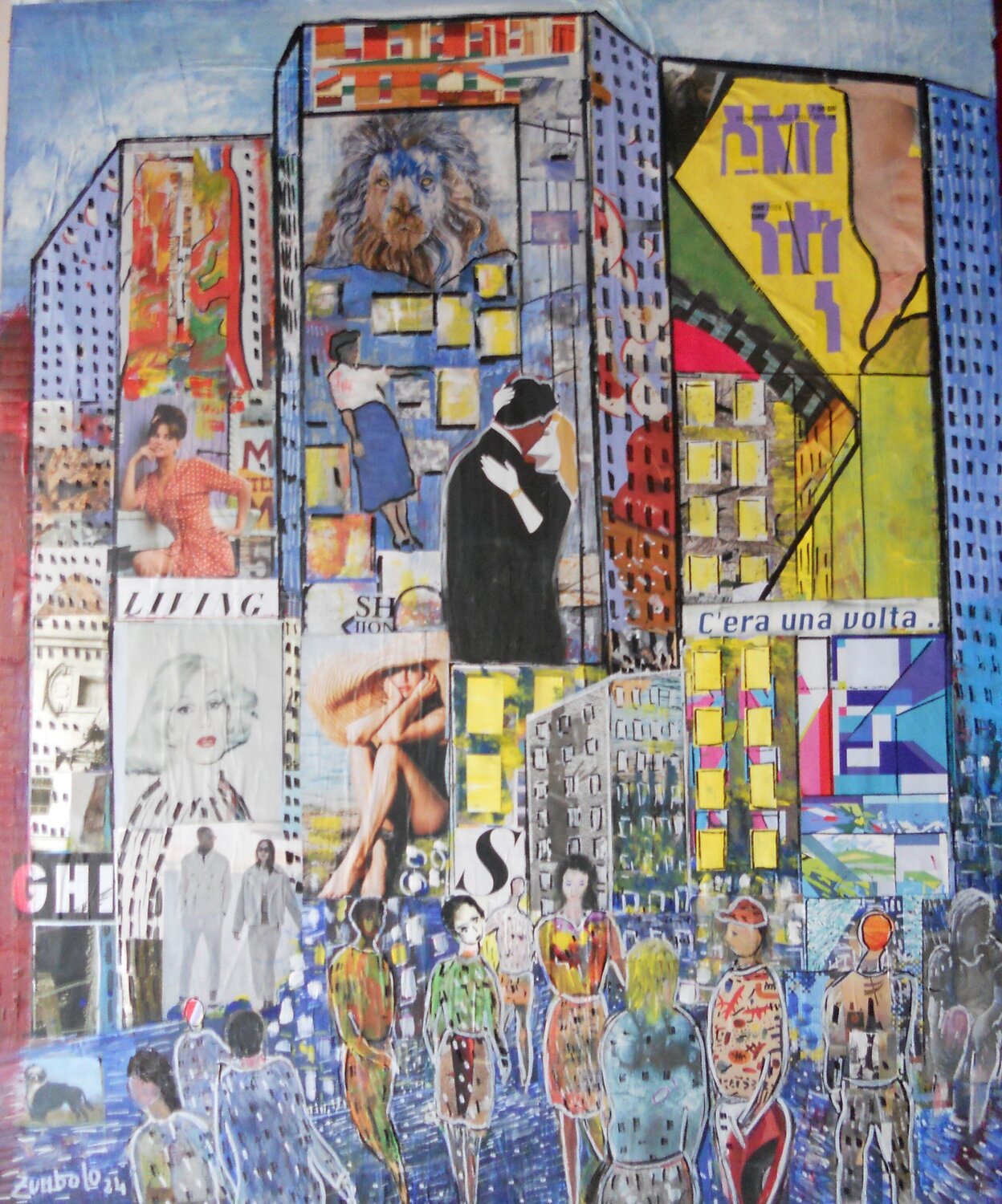 Men in the cities  - Claudia va in città Giuseppe Zumbolo Original painting for sale