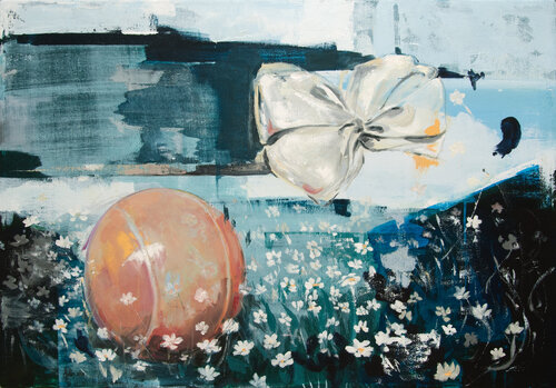 Moño y pelota de mi madre by Arlén Sánchez, Painting for Sale on Select