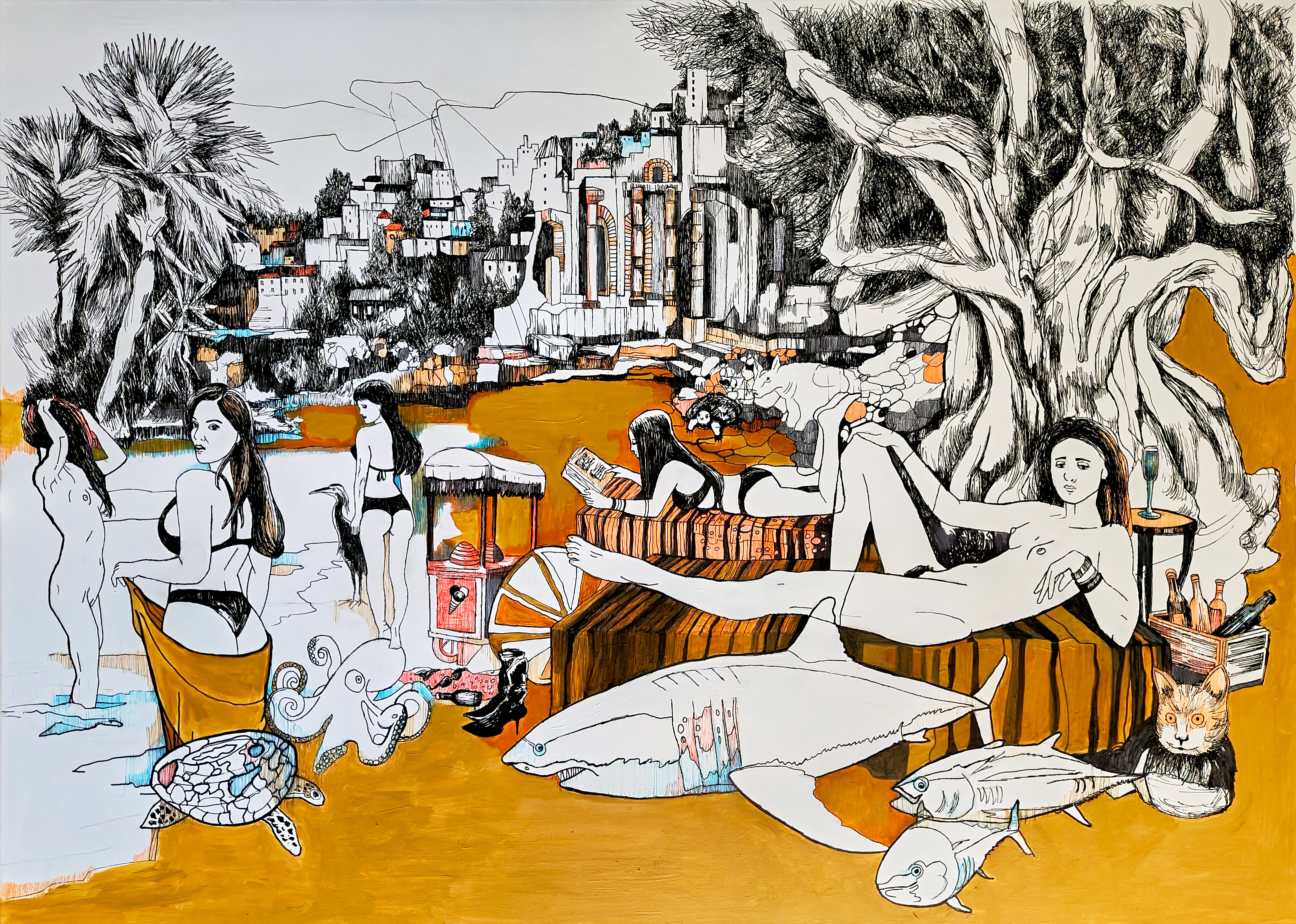 Lazy Sunday Afternoon on the bright Ochre Beach in the south