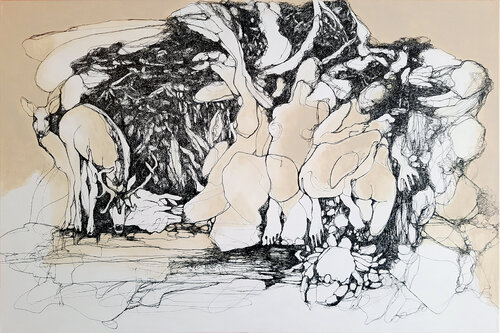 Tall Trees, Filtered Sunlight by Jörg Kuplens, Drawing for Sale on Select