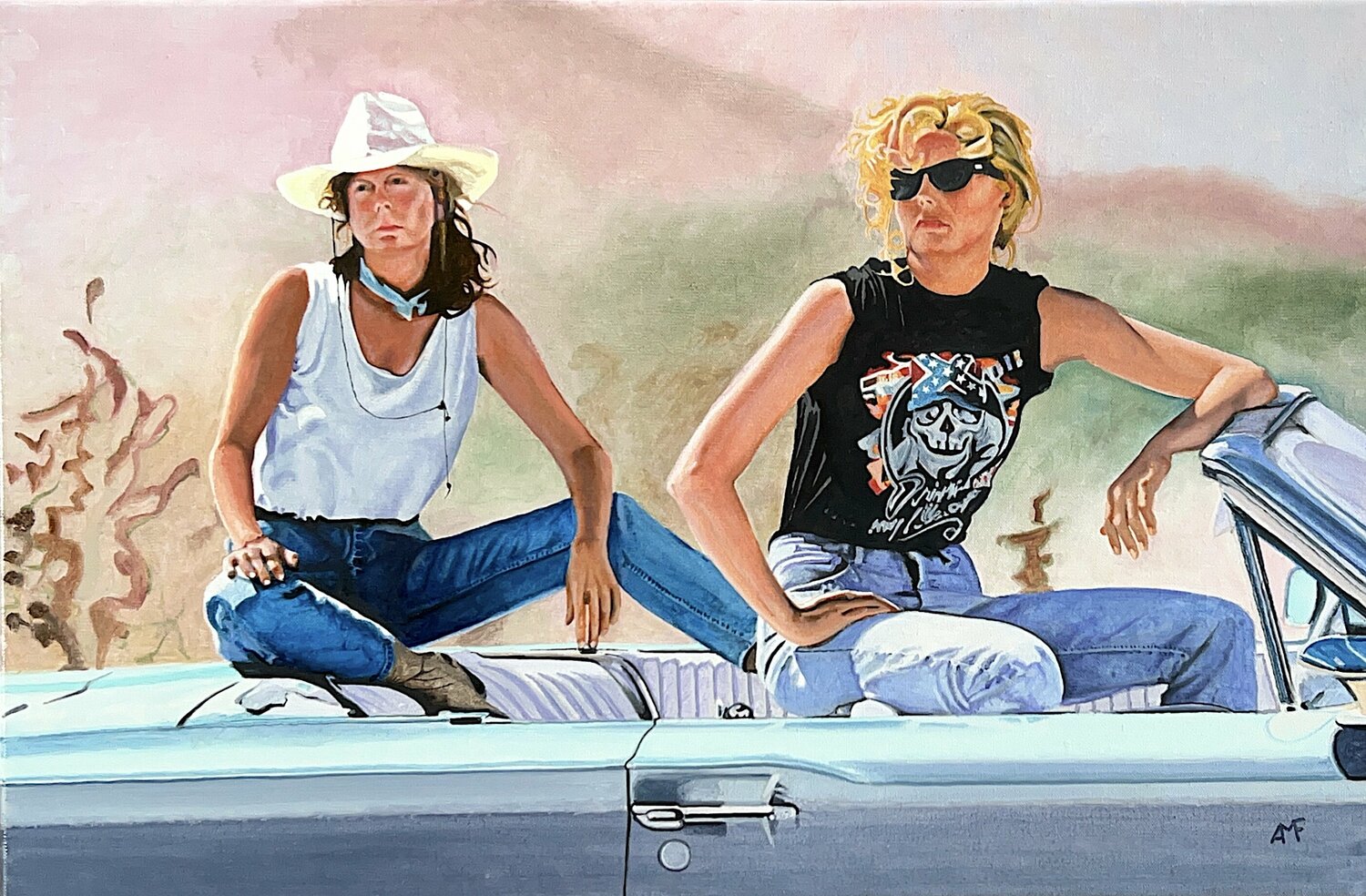 Scène culte 28 - Thelma & Louise Arnaud Feuga Original painting for sale