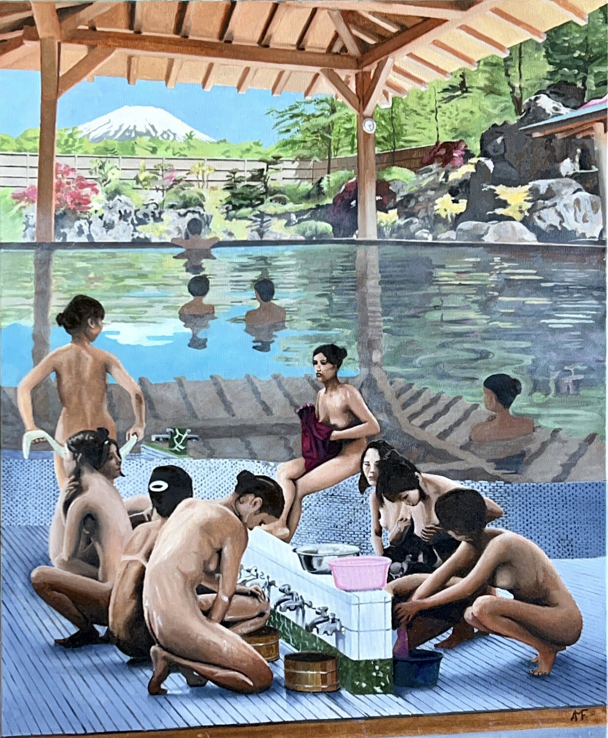 Bain japonais Arnaud Feuga Original painting for sale