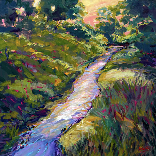 Spring Rains Fill The Dry Creek At Dusk by Charles Wallis, Painting for Sale on Select