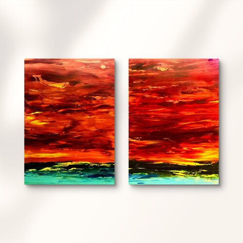 SKY’S ON FIRE (DIPTYCH) von Christine Sharp, Malerei kaufen auf Select