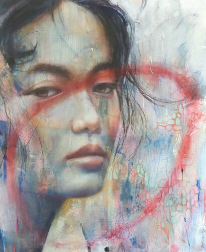 Portrait in Blue by Simona Marziani, Painting for Sale on Select