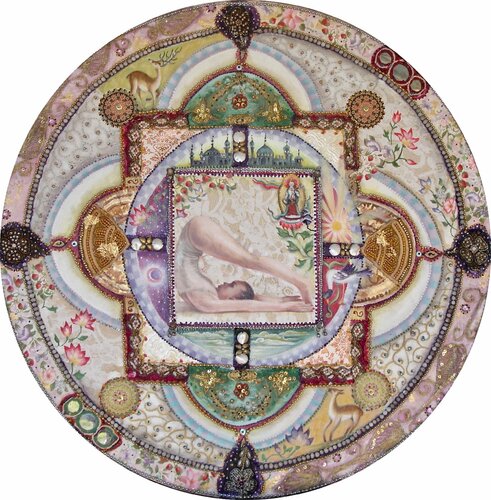 Good night ,round yoga mandala by Simona Marziani, Painting for Sale on Select