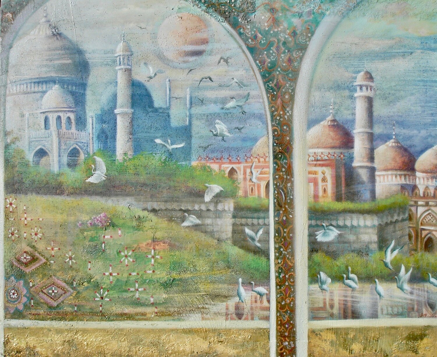 Full moon at Taj Mahal Simona Marziani Original painting for sale