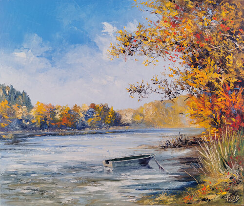 Reynel, automne a l étang by Pascal Clus, Painting for Sale on Select