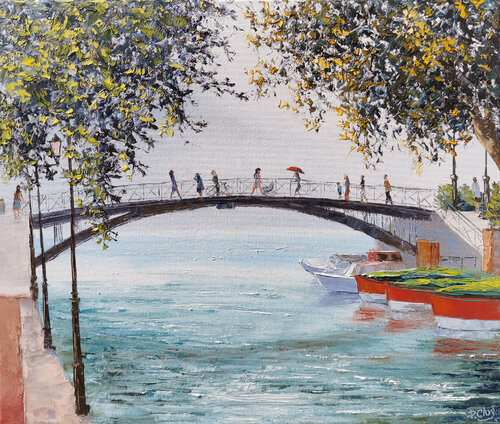 Annecy, le pont des amours by Pascal Clus, Painting for Sale on Select
