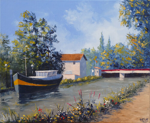 Péniche à Viéville by Pascal Clus, Painting for Sale on Select