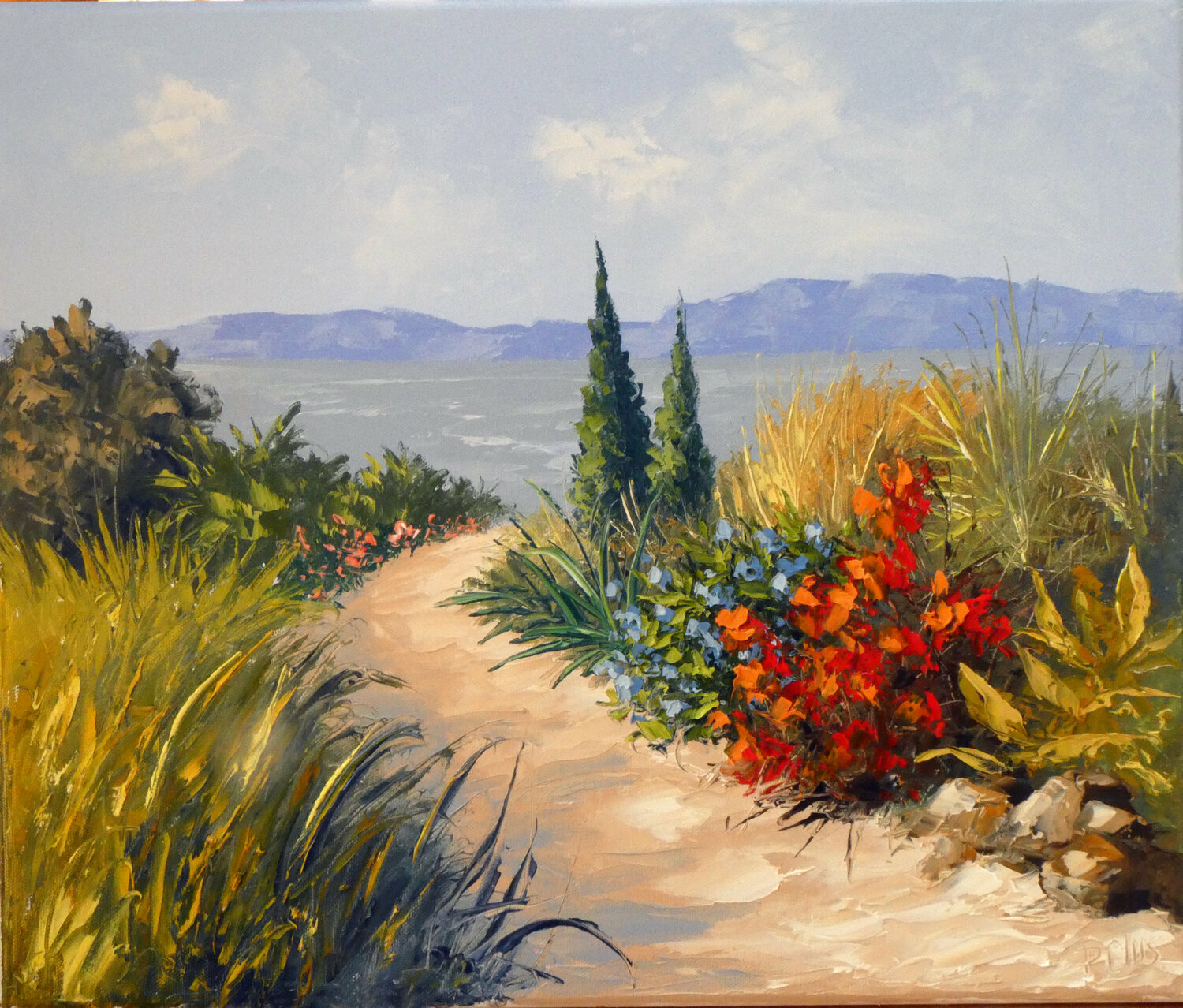 Jardin vers le lac Pascal Clus Original painting for sale