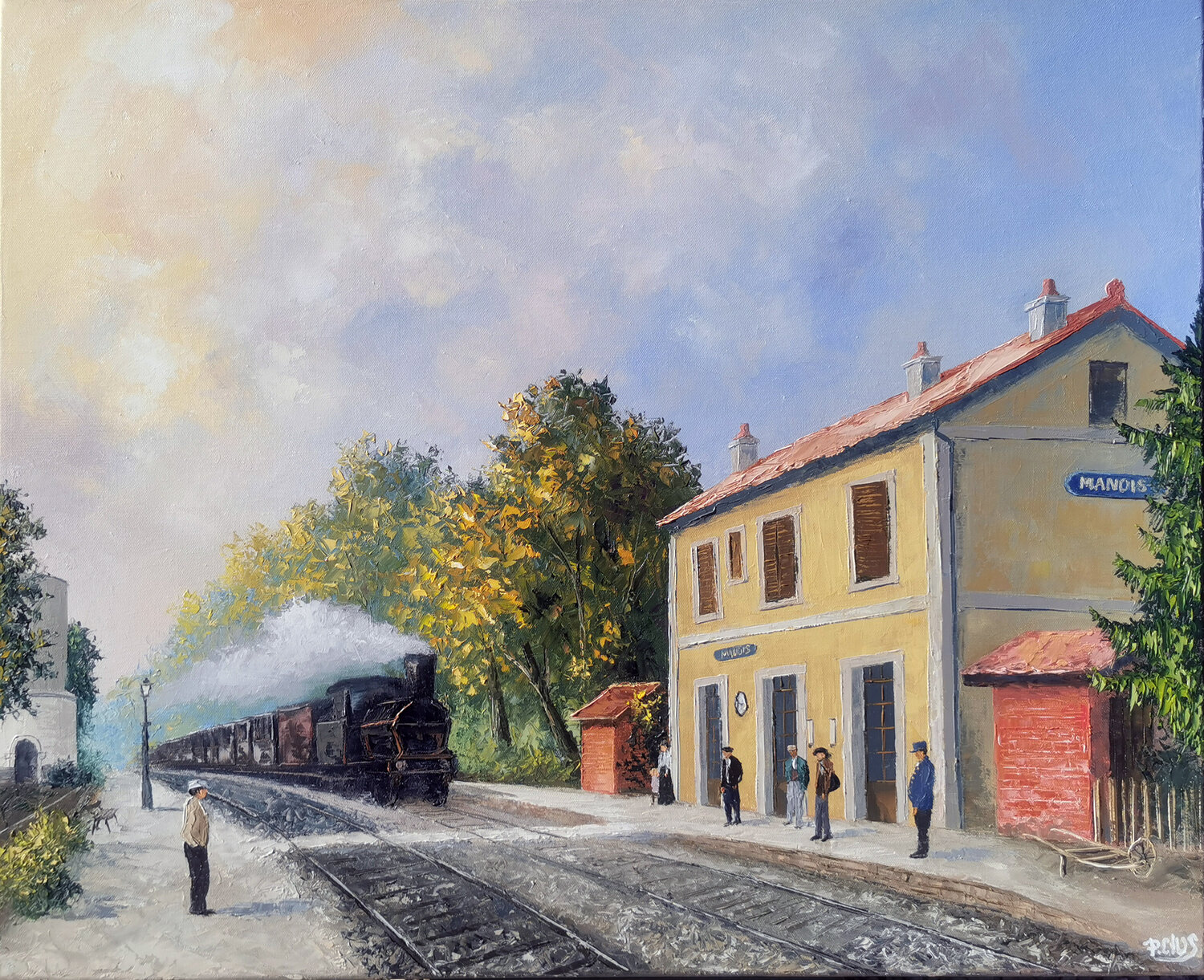 La gare de Manois Pascal Clus Original painting for sale
