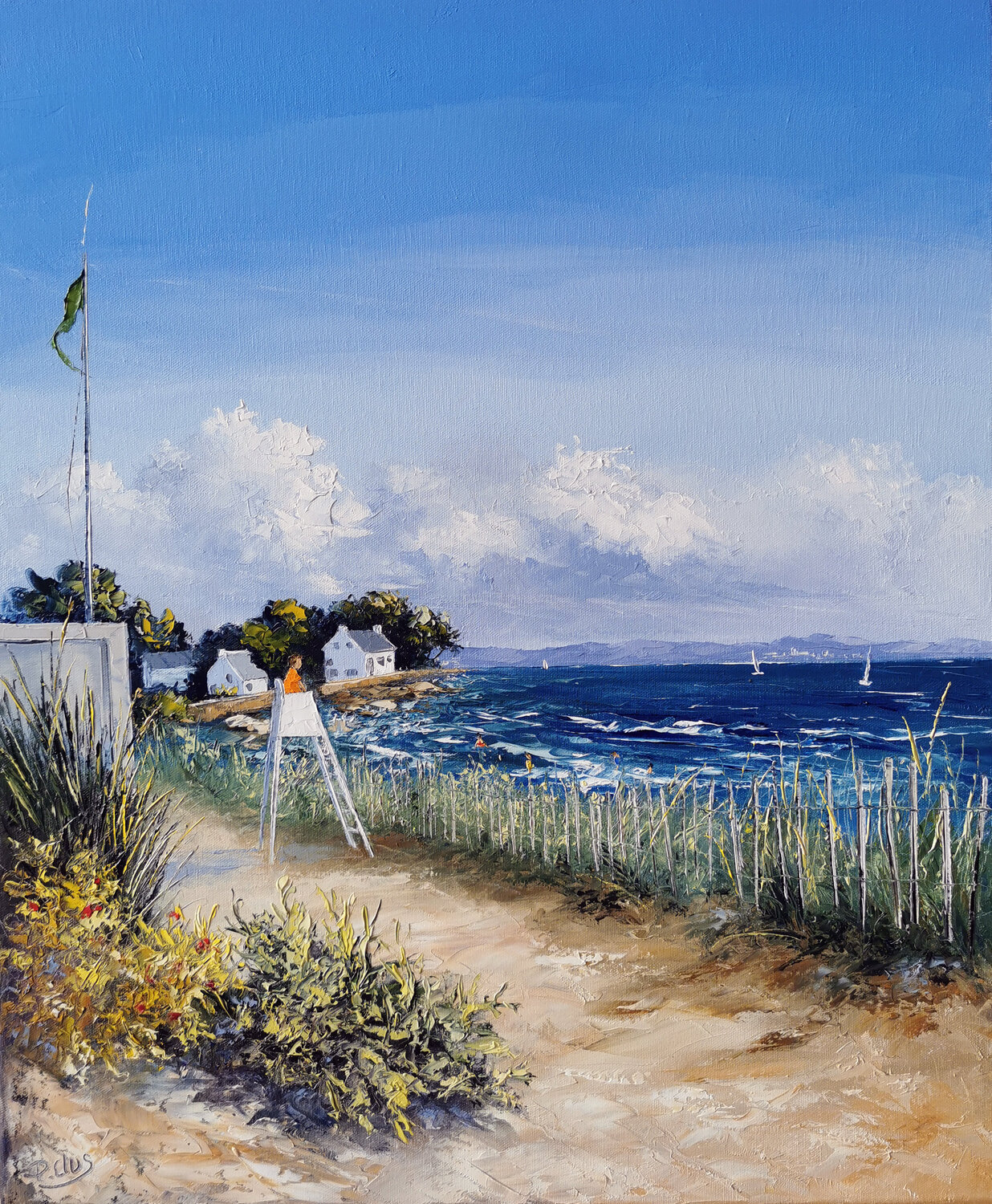 Baignade a la Trinité sur mer Pascal Clus Original painting for sale